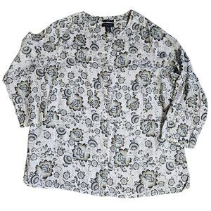 Tahari 100% Linen Women's Tunic Top SZ 2X Floral Coastal Beach Lagenlook Boho